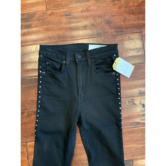 Rag & Bone Black Denim Skinny Jeans w/ Studded Legs, Size 24 - Picture 2 of 5